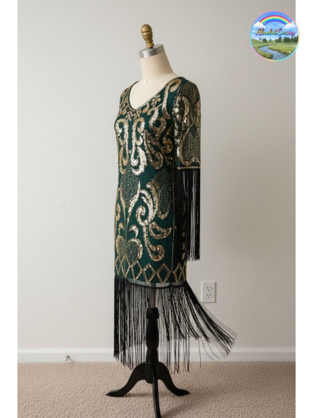 1920s Flapper Dress Long Fringe Sequin Beaded Gatsby Roaring 20s